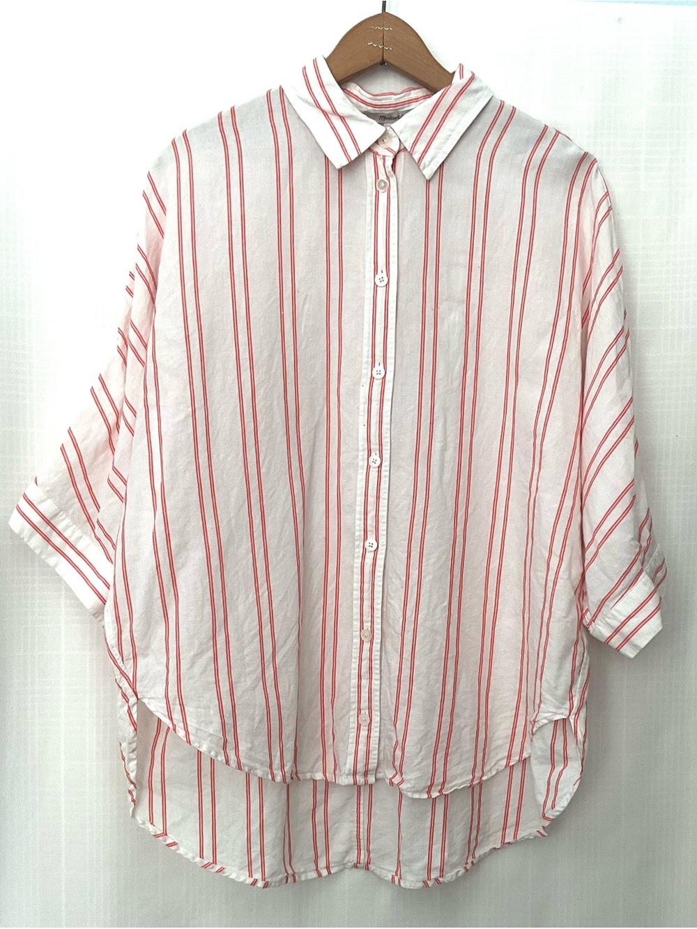🌱Madewell White Linen Blend Striped Top with Orange Stripes